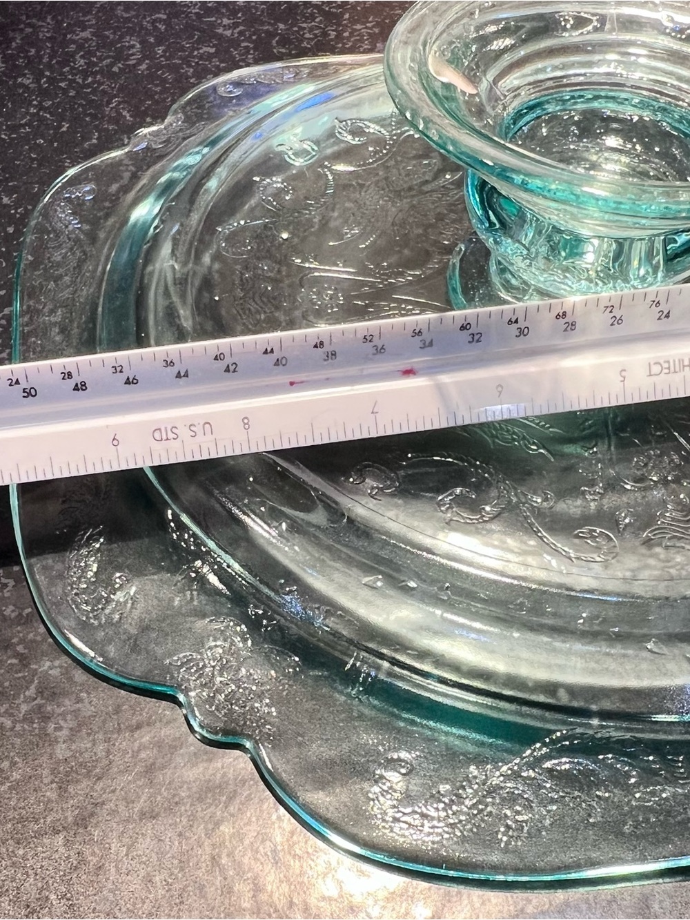 Embossed Glass Serving Platter - Aqua Green - Picture 6 of 9